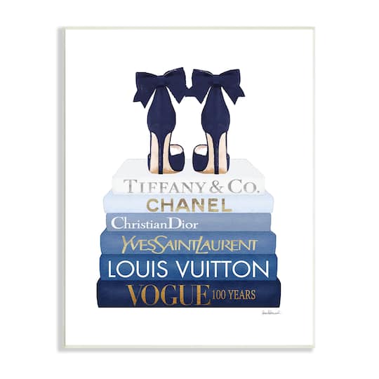 Stupell Industries Navy Blue Bow Heels Chic Glam Bookstack Wall Plaque